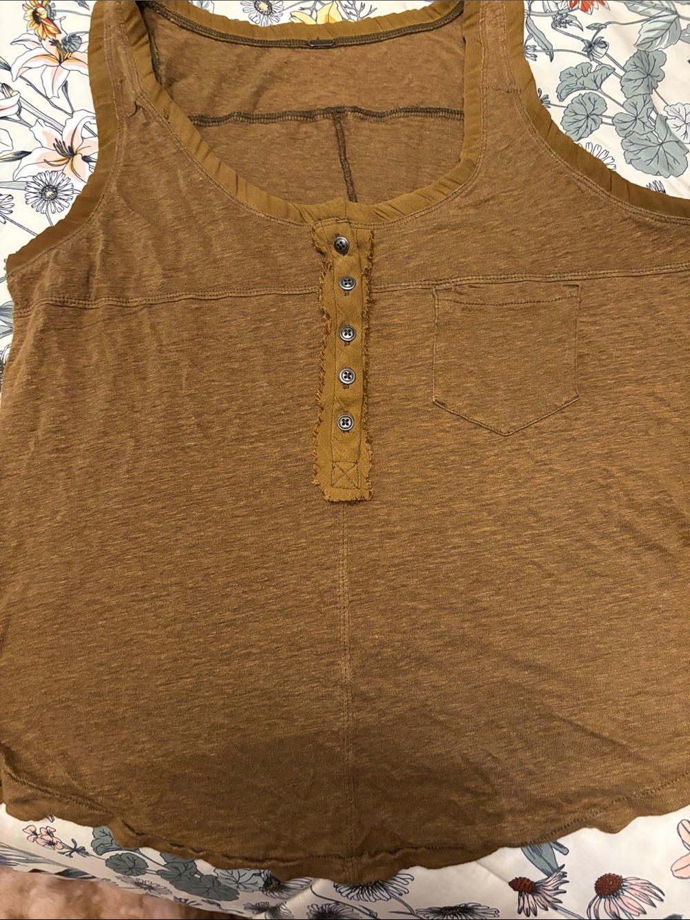 Free People Brown Henley Pocket Tank